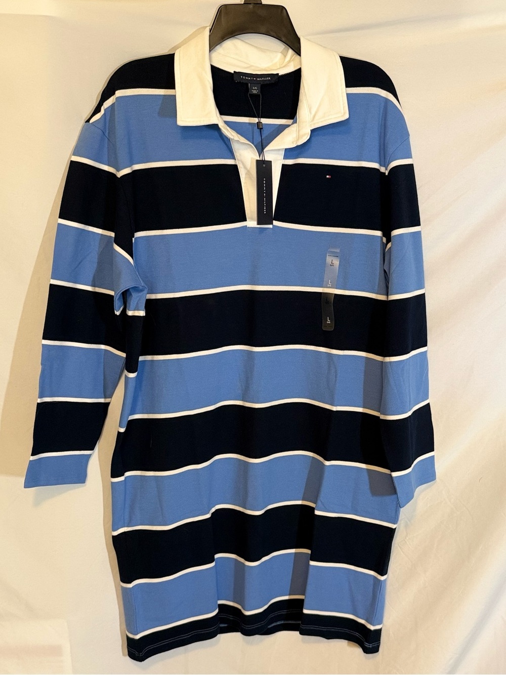 Women’s Tommy Hilfiger Blue Striped Knit Rugby Polo Dress Size Large (XX)